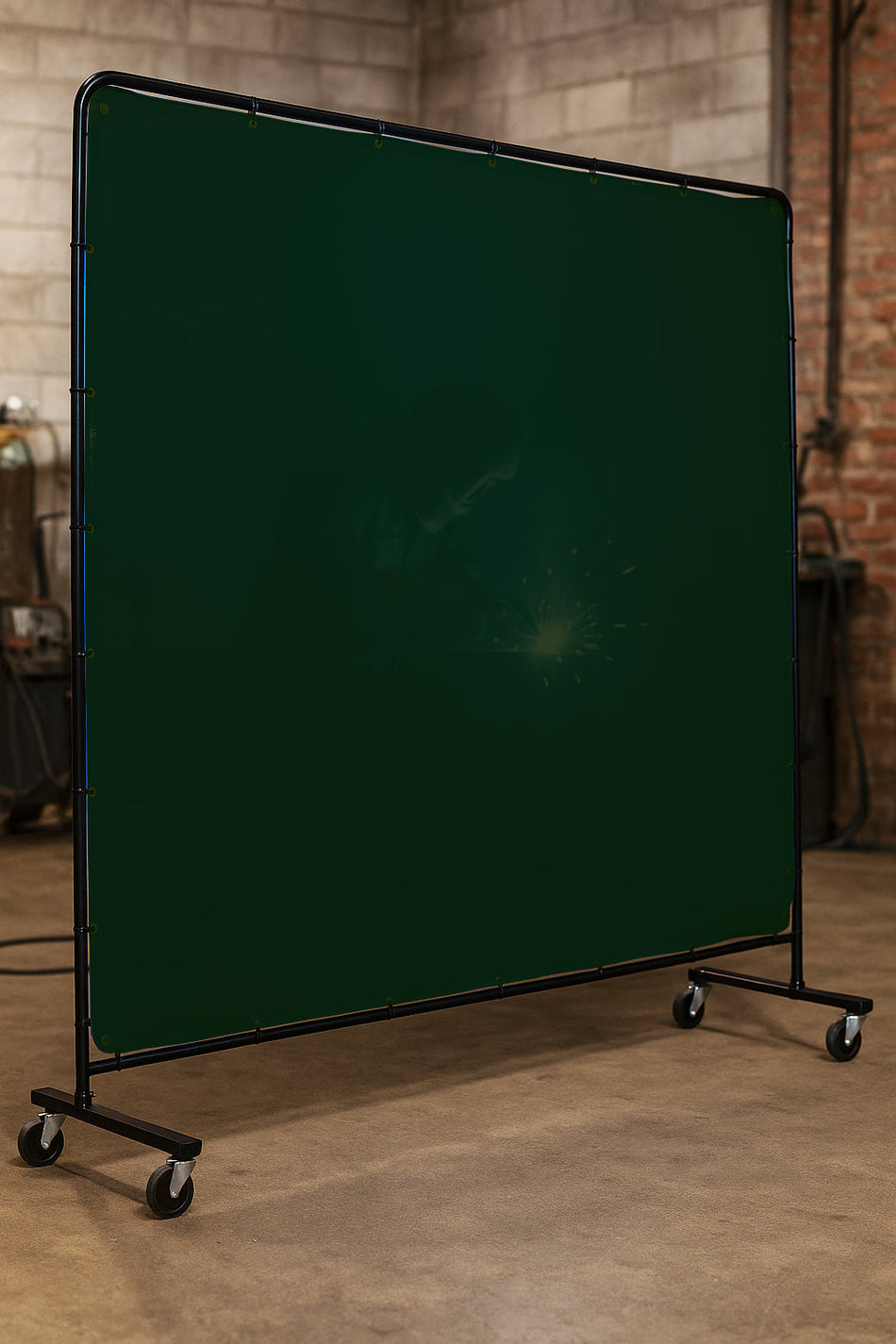 Pantalla de soldadura con marco 6'x6' (1.83m x 1.83m) verde oscuro semitransparente