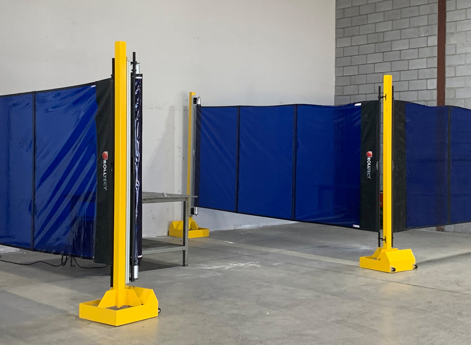 RollTect™ Pantalla retráctil para soldadura – 5.5’ x 20’ (1.67m x 6.09m) azul semitransparente